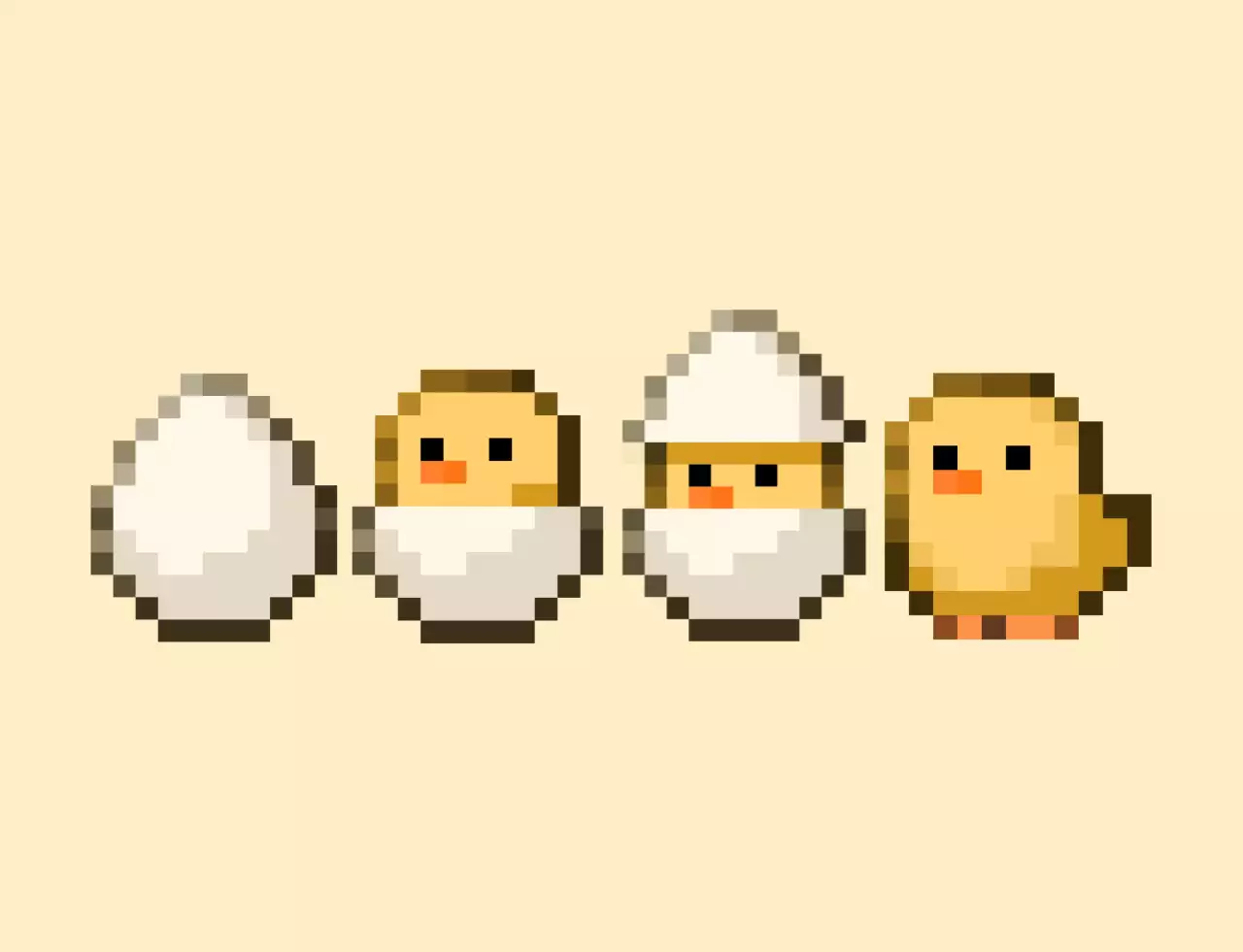 베이지 미니멀 픽셀 아기자기한 병아리 캐릭터 만화