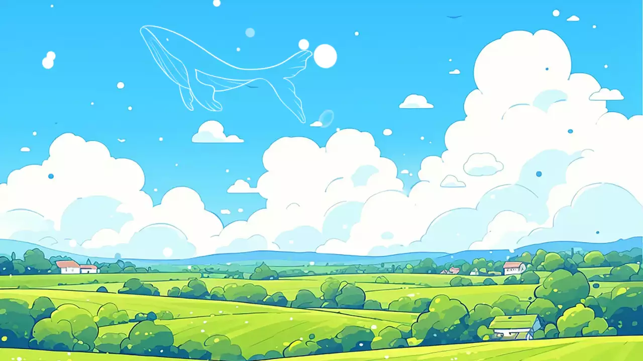 푸른색 감성적인 하늘고래 풍경 엽서