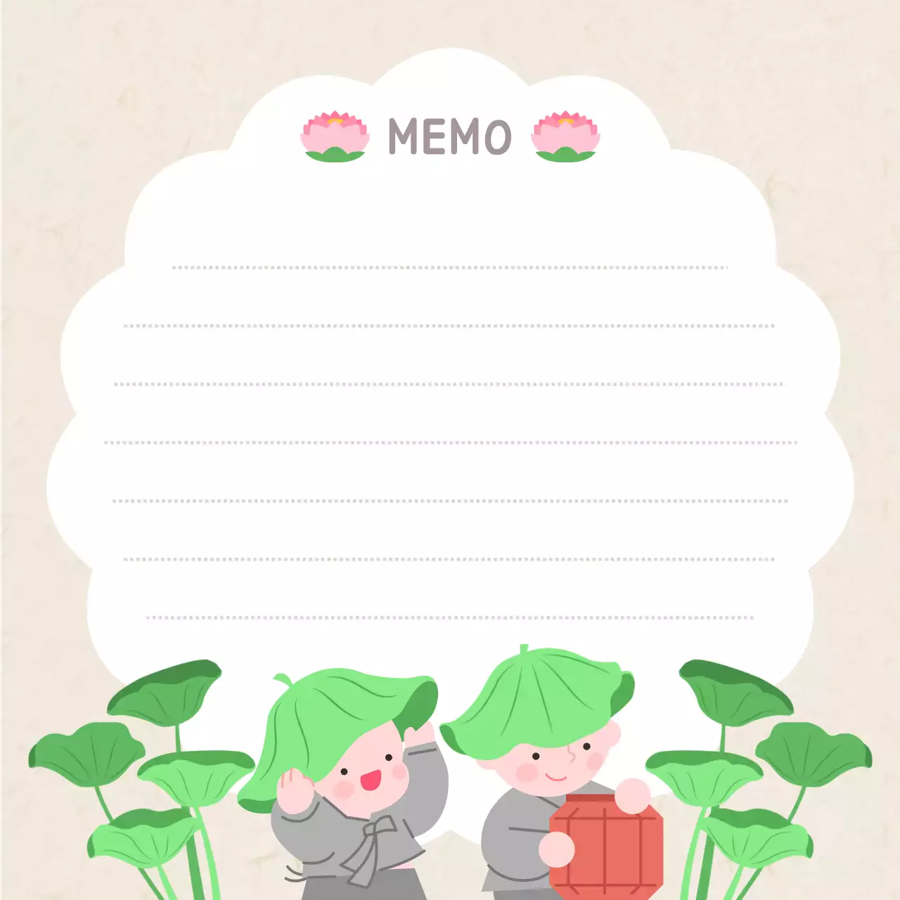 베이지 아기자기한 부처님 오신날  문구 편지