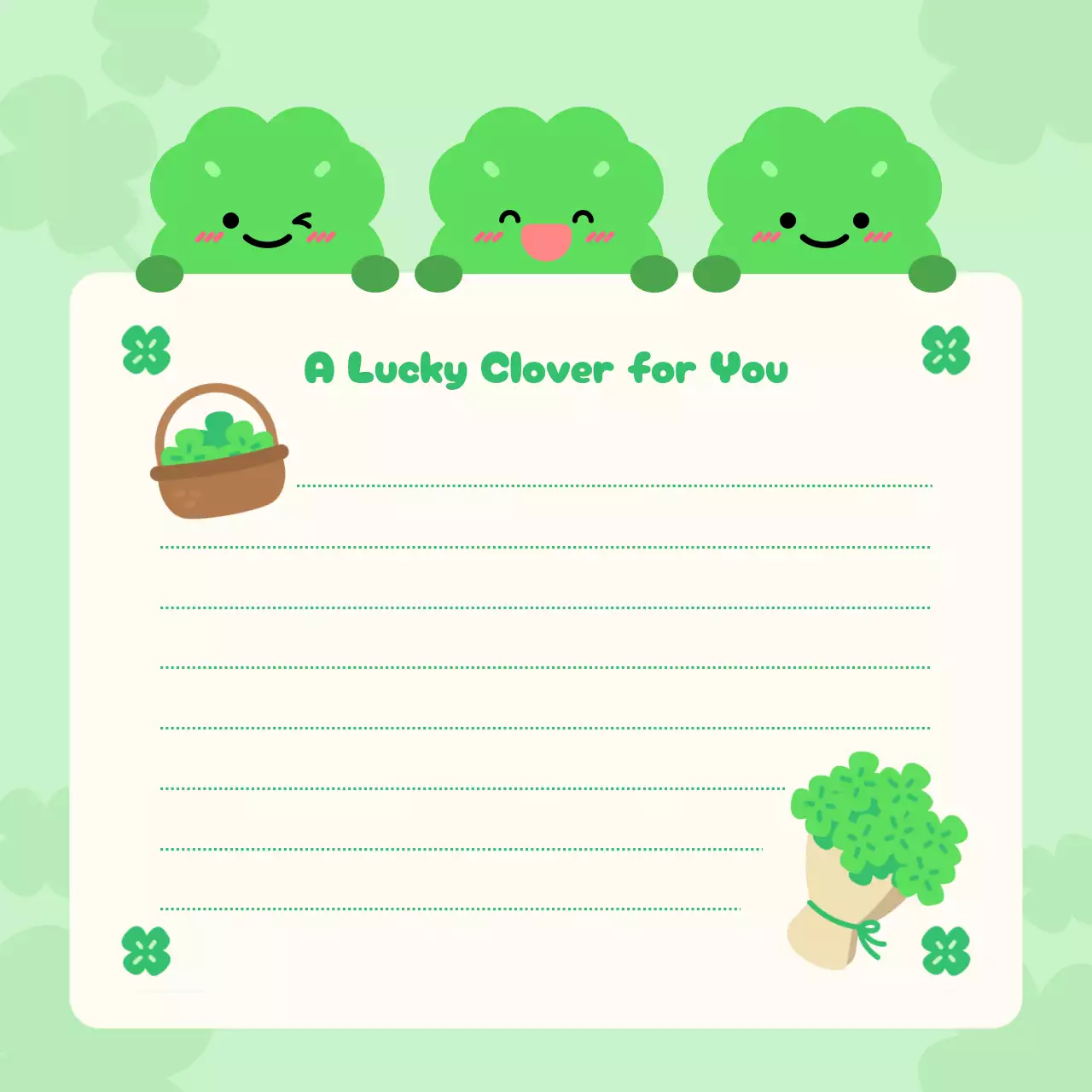 초록 아기자기한 클로버 편지 다꾸