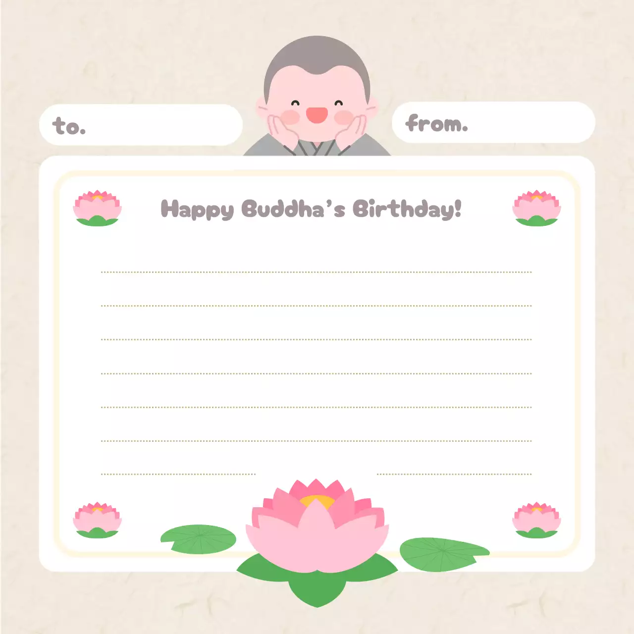 분홍색 아기자기한 부처님오신날 기념 편지