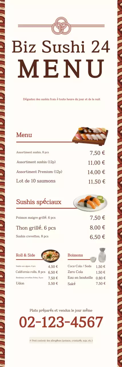 Promotion d'un menu de sushis beige soigné
