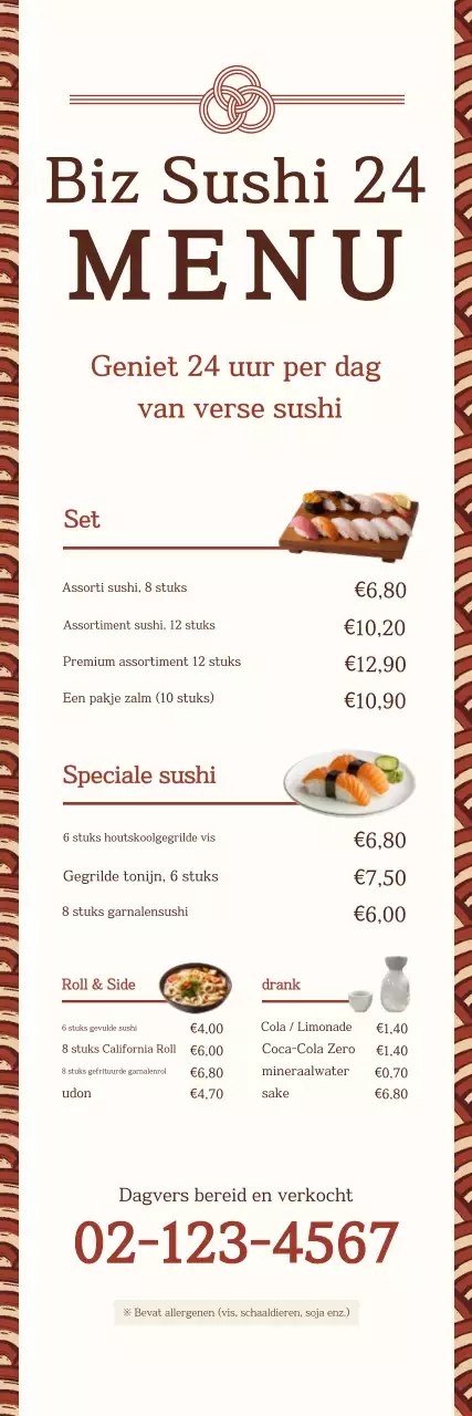 Promotie van een keurig beige sushimenu