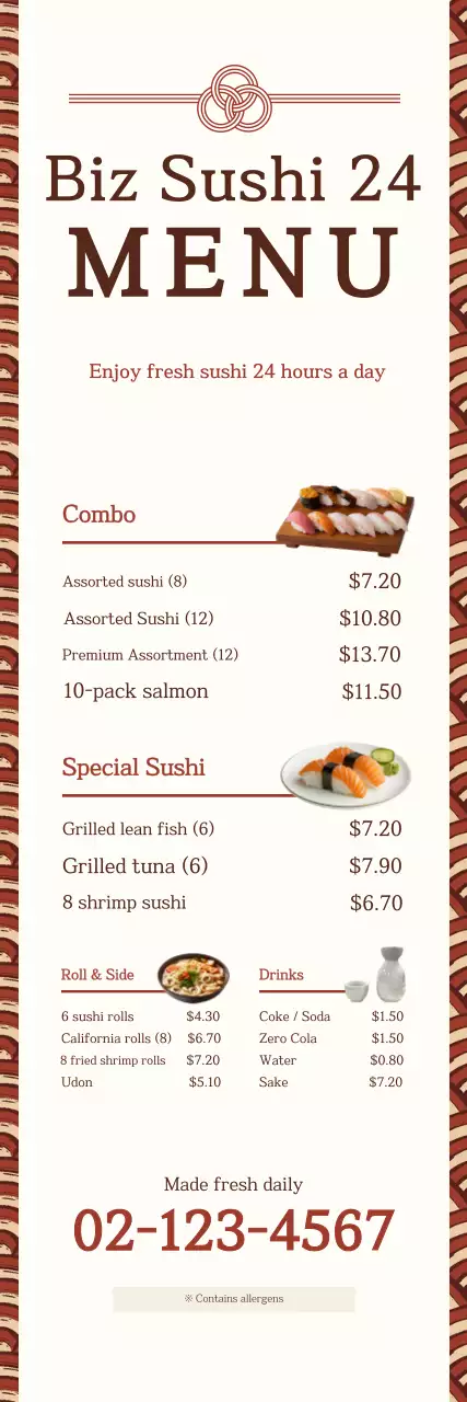 Promotion of a neat beige sushi menu