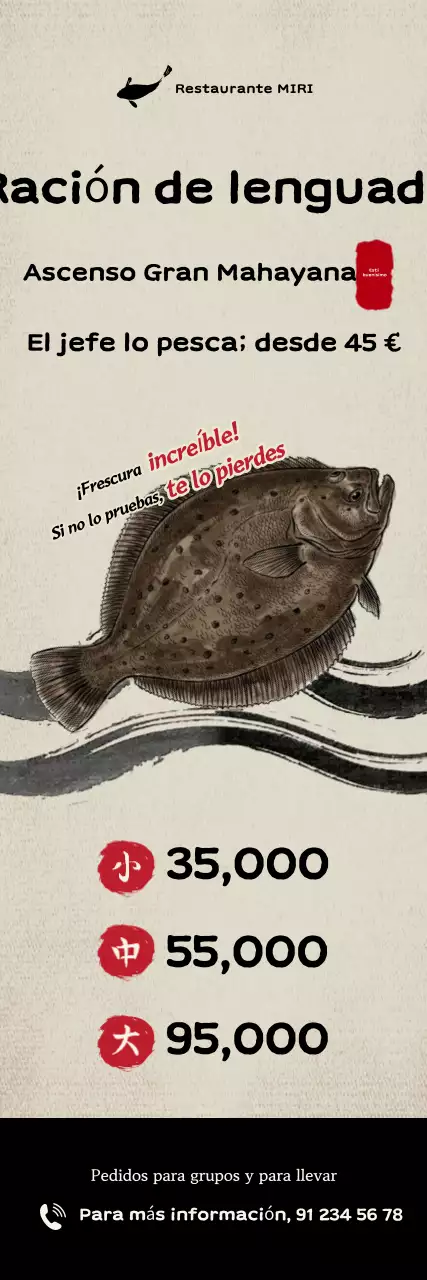 Promoción del menú del restaurante de sashimi tradicional color beige