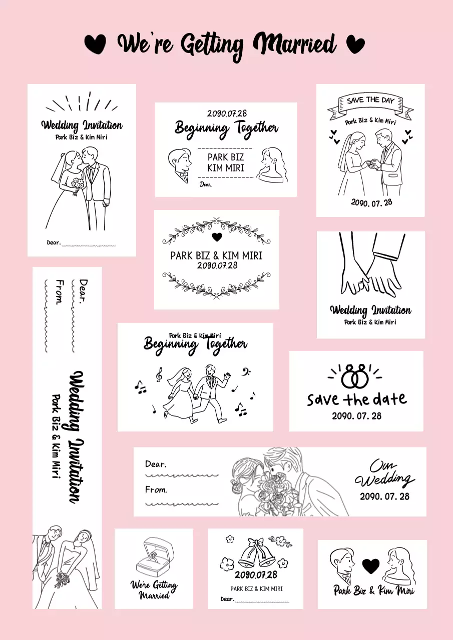 핑크 아기자기한 결혼식 초대장 안내