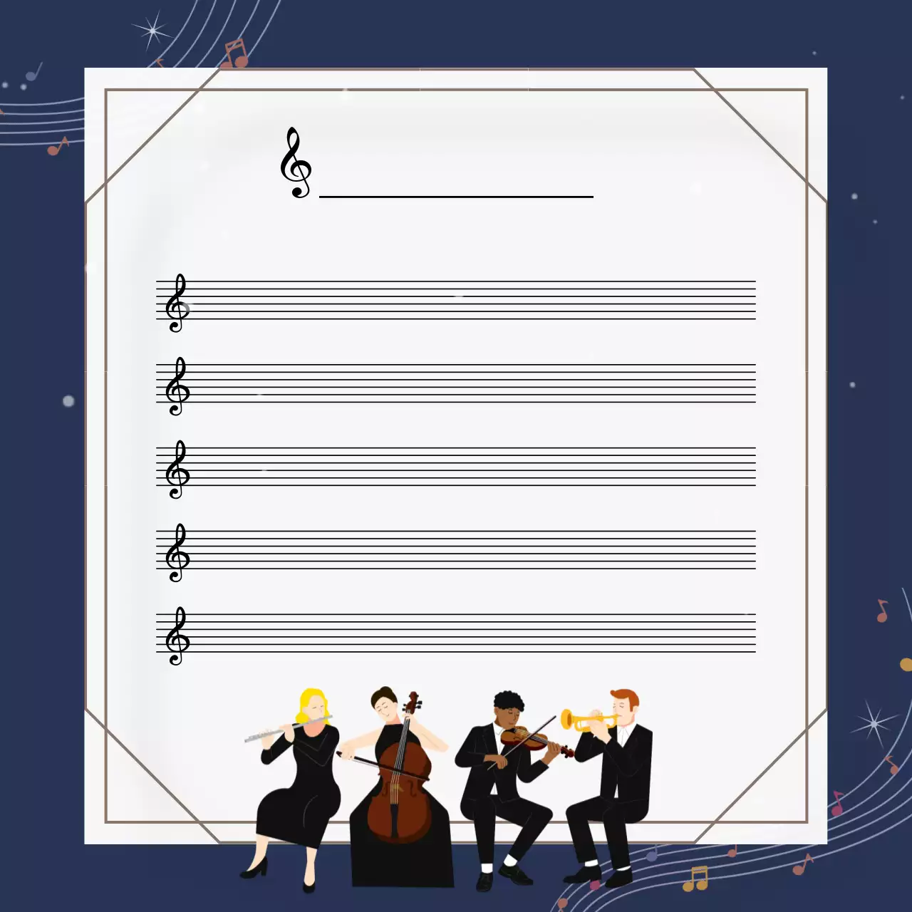 남색 깔끔 음악 노트 기록 프레임