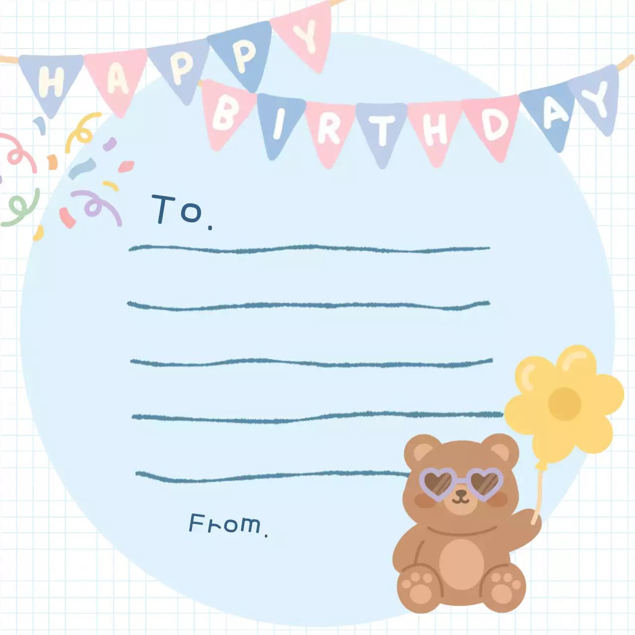 파랑 아기자기한 생일 카드