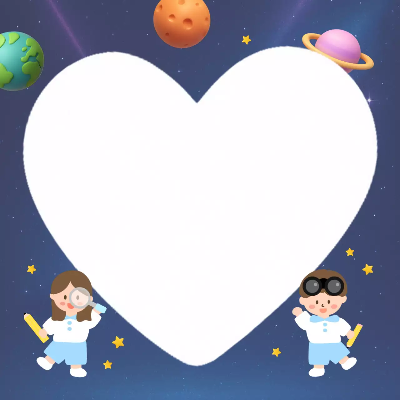 파랑 아기자기한 우주 행성 메모 공지