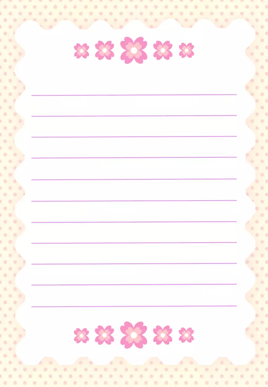 분홍색 아기자기한 꽃 무늬가 장식된 줄 노트지 편지