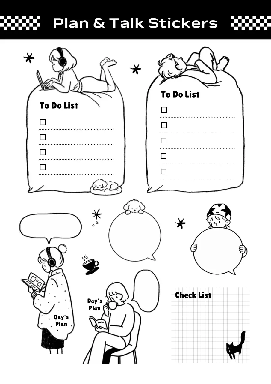 흑백 단순 일정관리 스티커