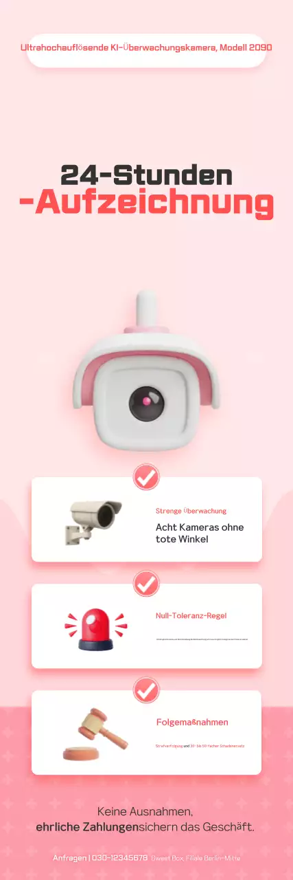 Pinkfarbene, elegante KI-Überwachungskamera-Werbung in Ultra-HD