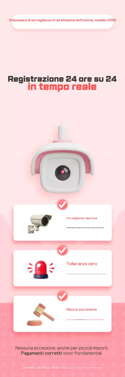 Promozione di videosorveglianza AI rosa, elegante e ad altissima definizione.