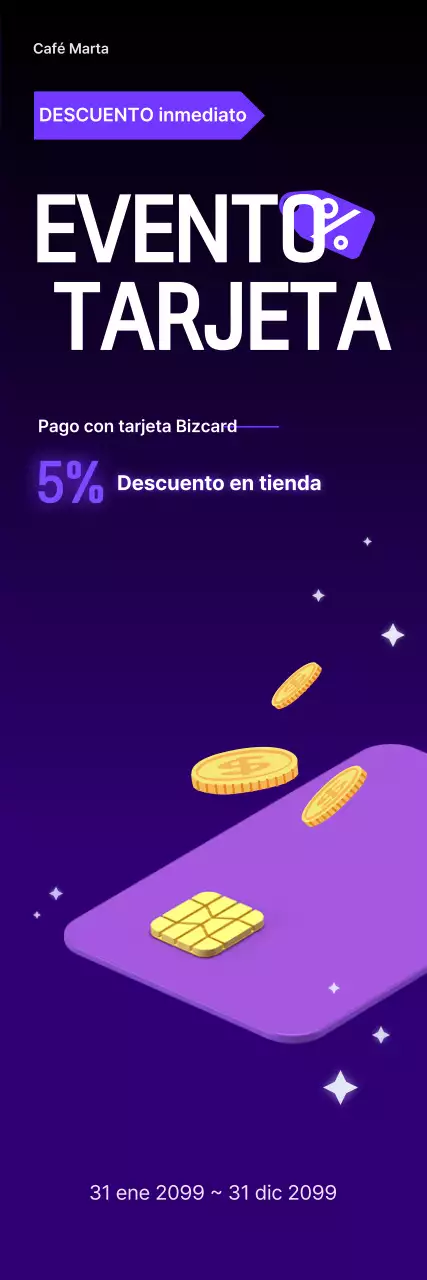 Promoción del evento de descuento de la tarjeta Bora Neat