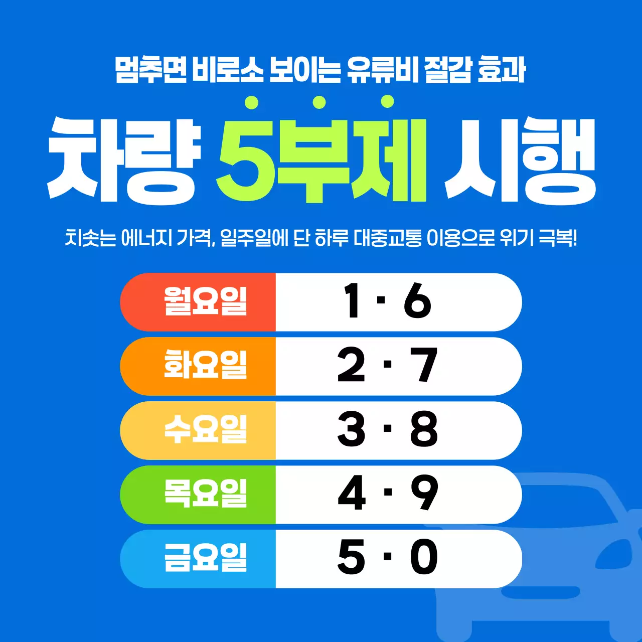 파랑 깔끔 차량 5부제 안내