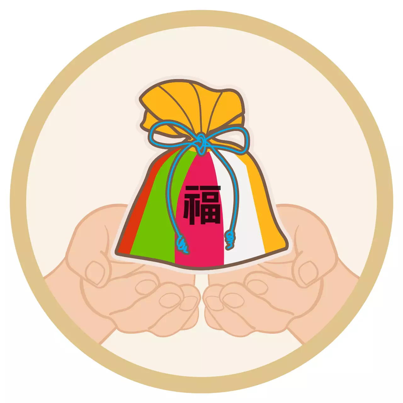 베이지 전통 복주머니 선물 인사