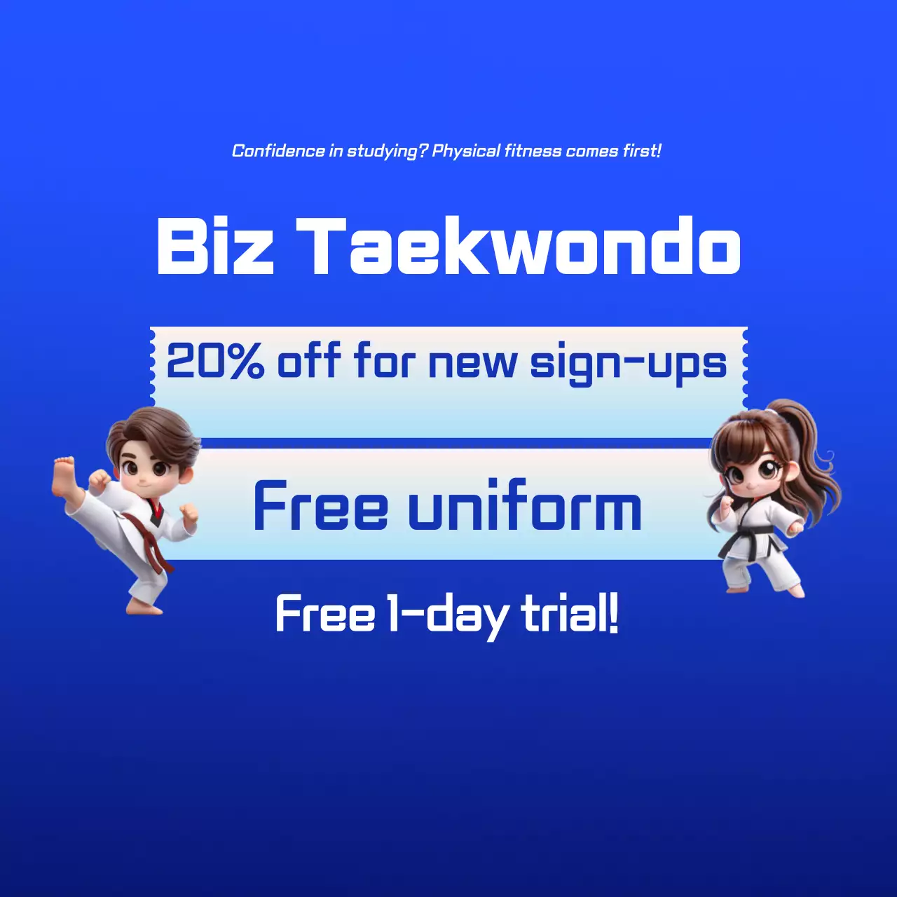 Thông báo tuyển dụng Taekwondo hiện đại màu xanh dương