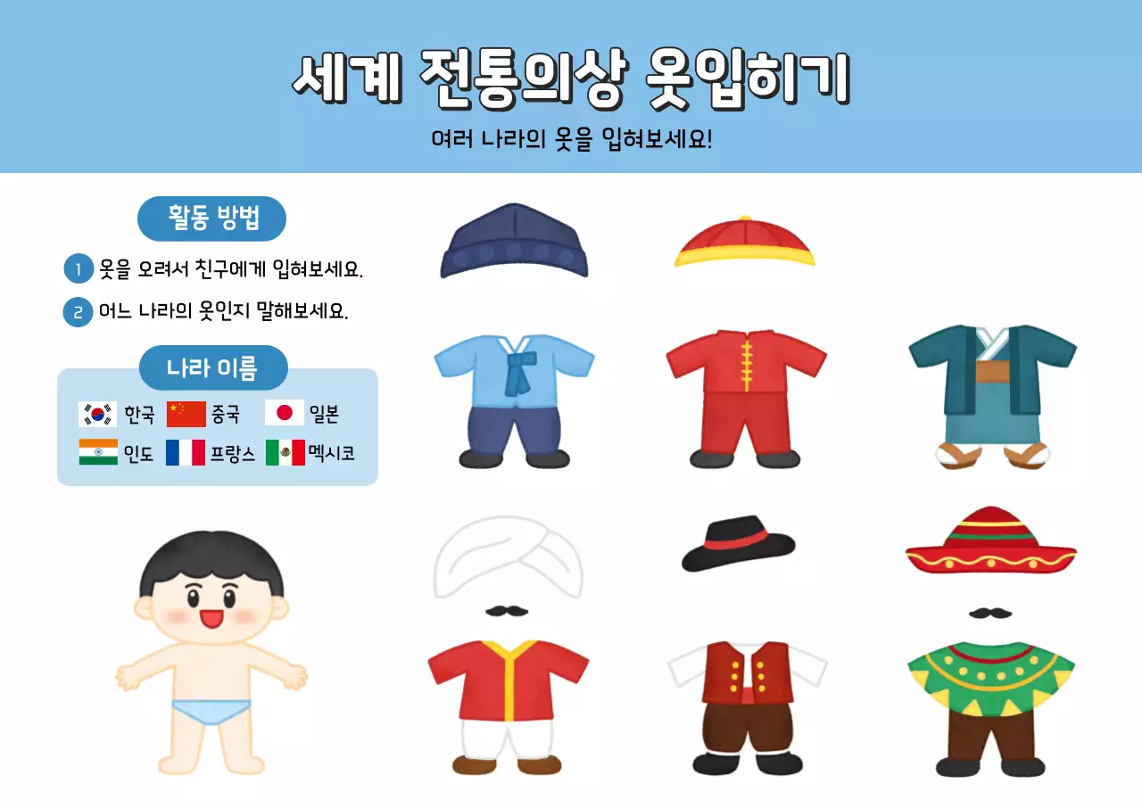 하늘색 깔끔 세계 전통의상 교육 자료