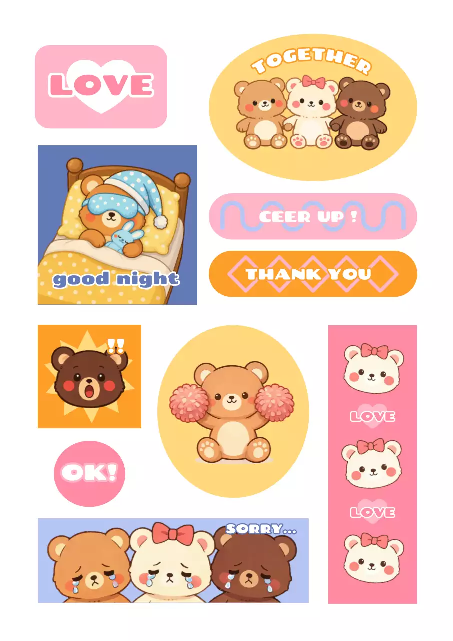 핑크 아기자기한 곰돌이 스티커