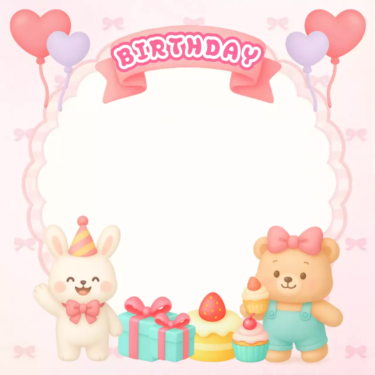 핑크 아기자기한 생일 축하 초대장