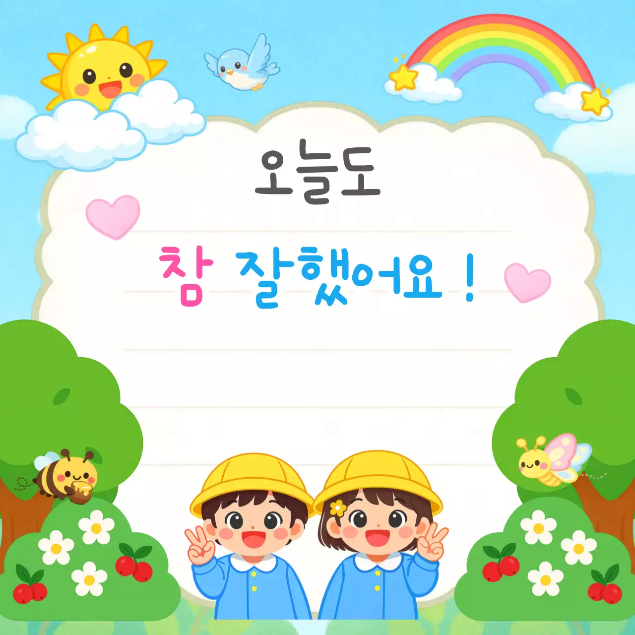 하늘 아기자기한 어린이 칭찬 스티커