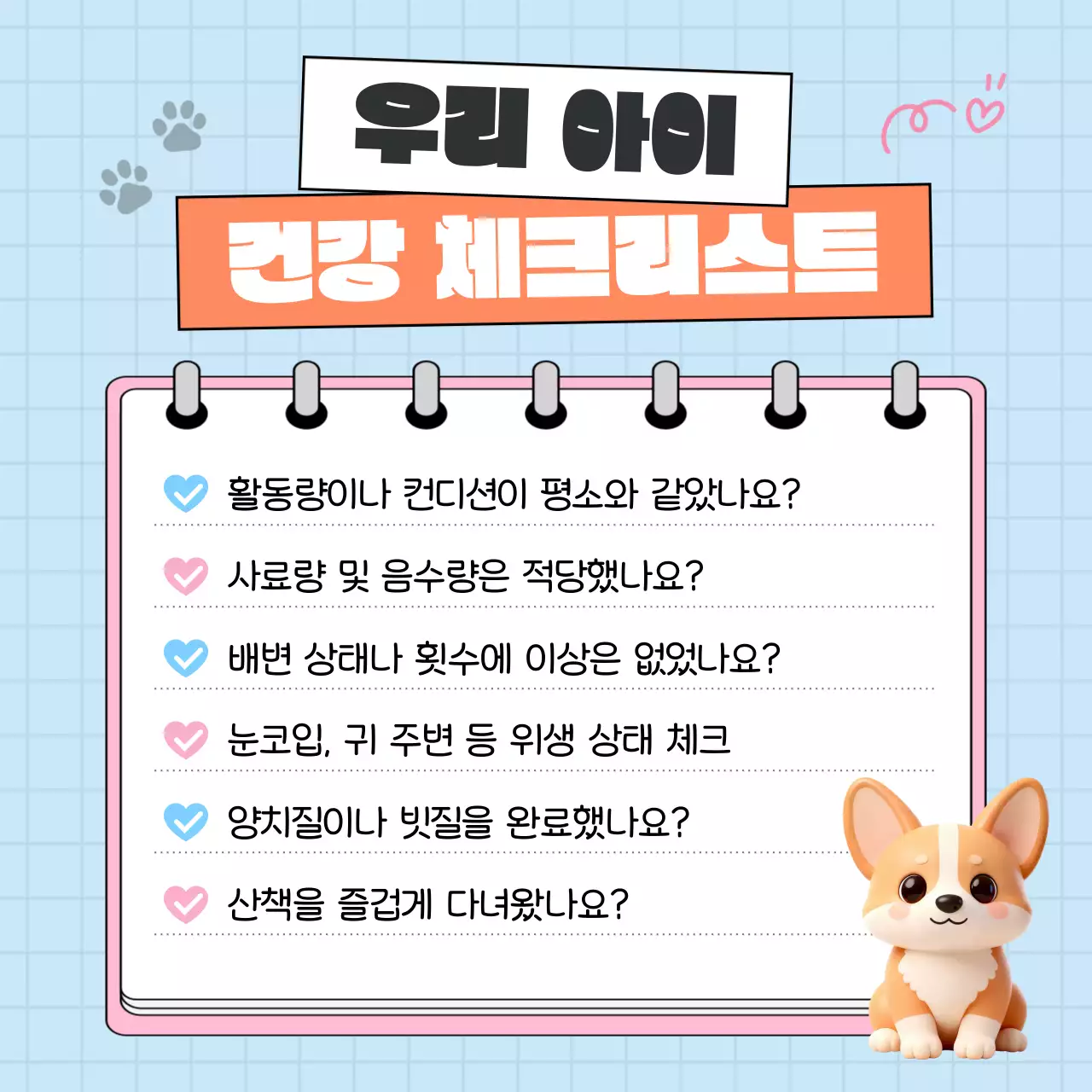 파랑 아기자기한 반려동물 건강 체크리스트 안내