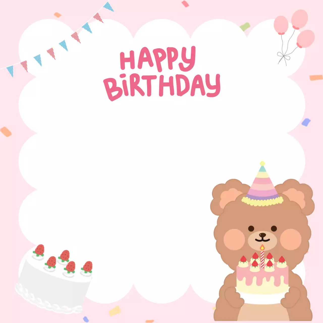 분홍색 아기자기한 생일 메모