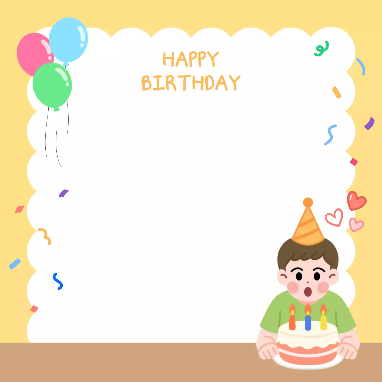 노란색 아기자기한 생일 축하 쪽지