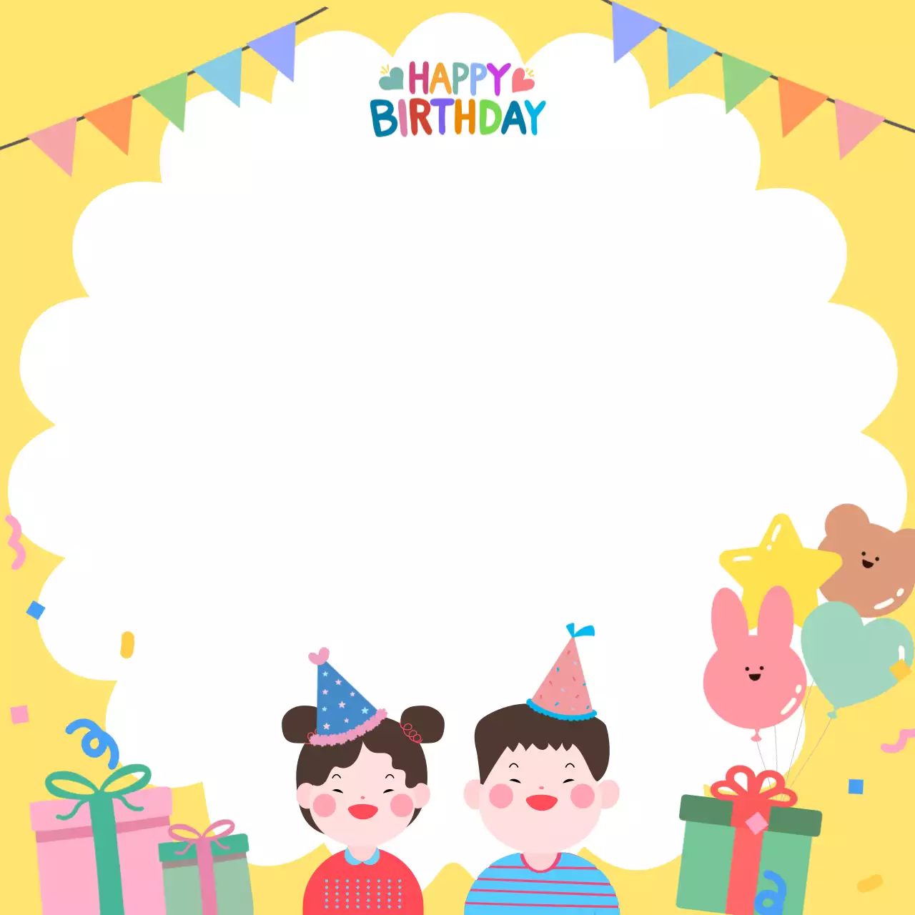 노란색 미니멀 생일 축하 안내