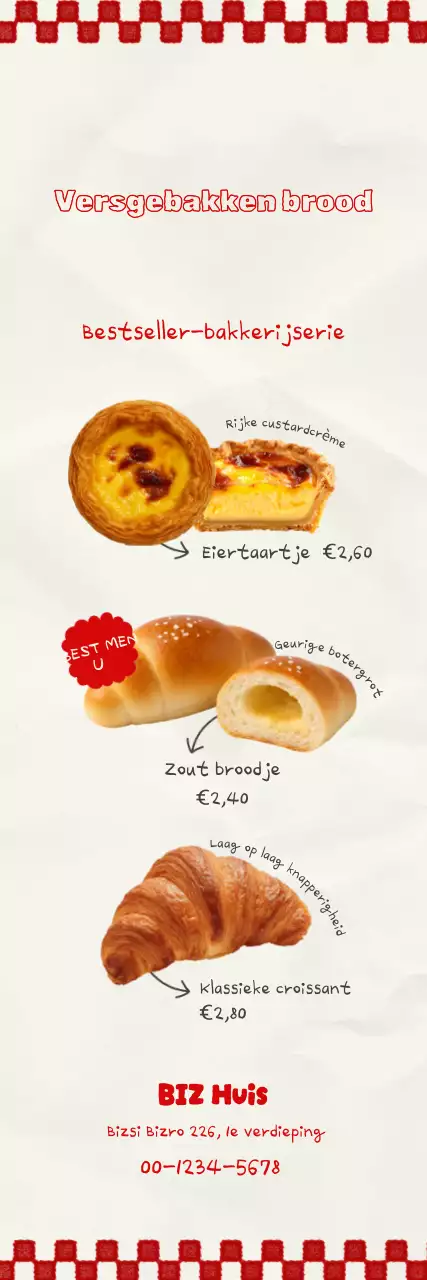 Promotie van het menu van Red Simple Bakery