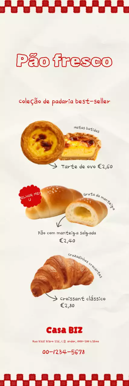 Promoção do cardápio da Red Simple Bakery
