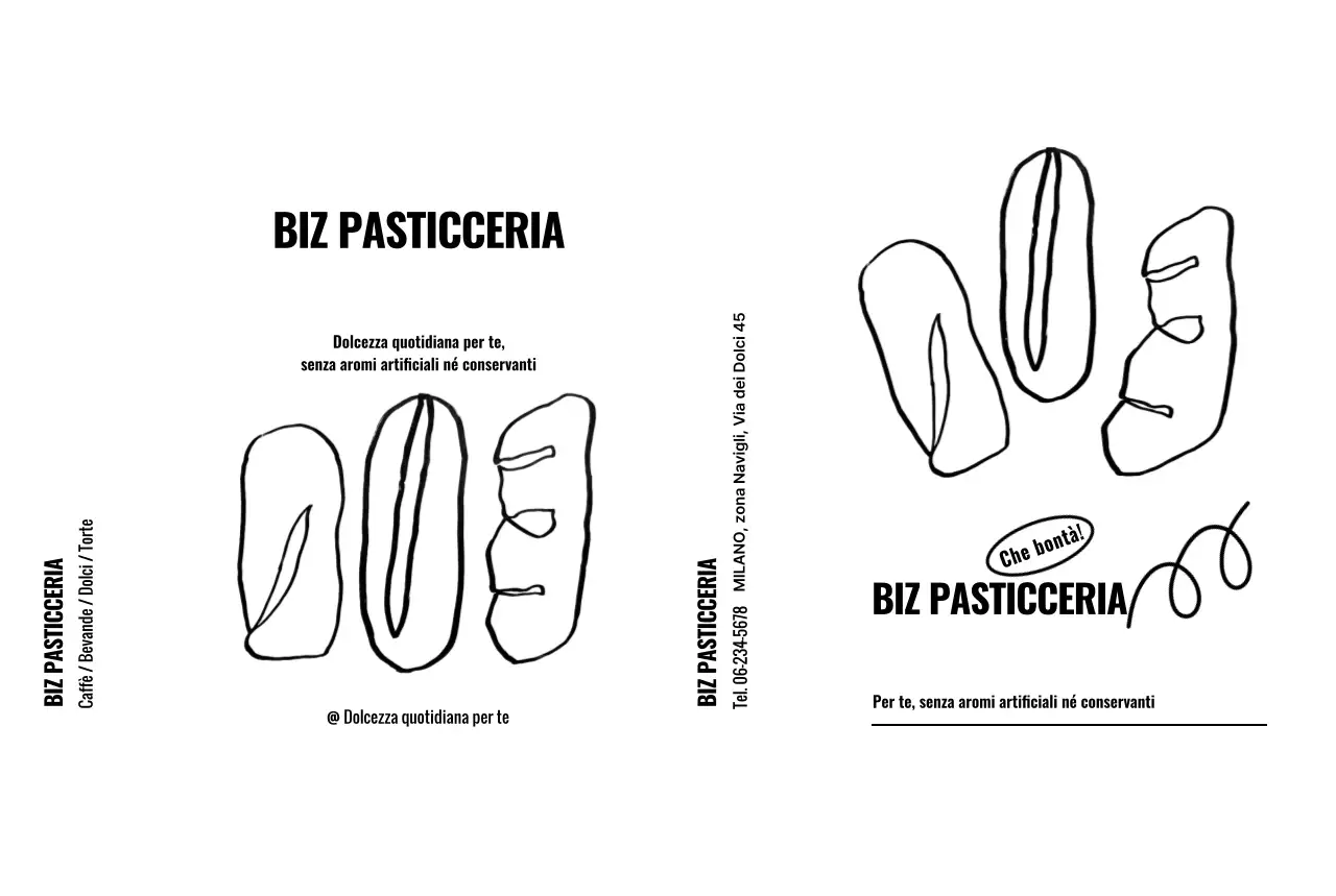 Promozione minimalista in bianco e nero per una pasticceria