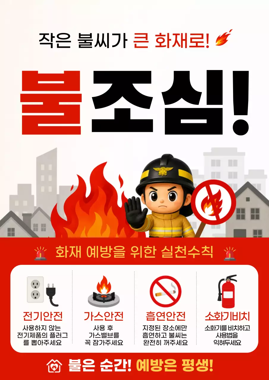 빨강 깔끔 화재 예방 안내