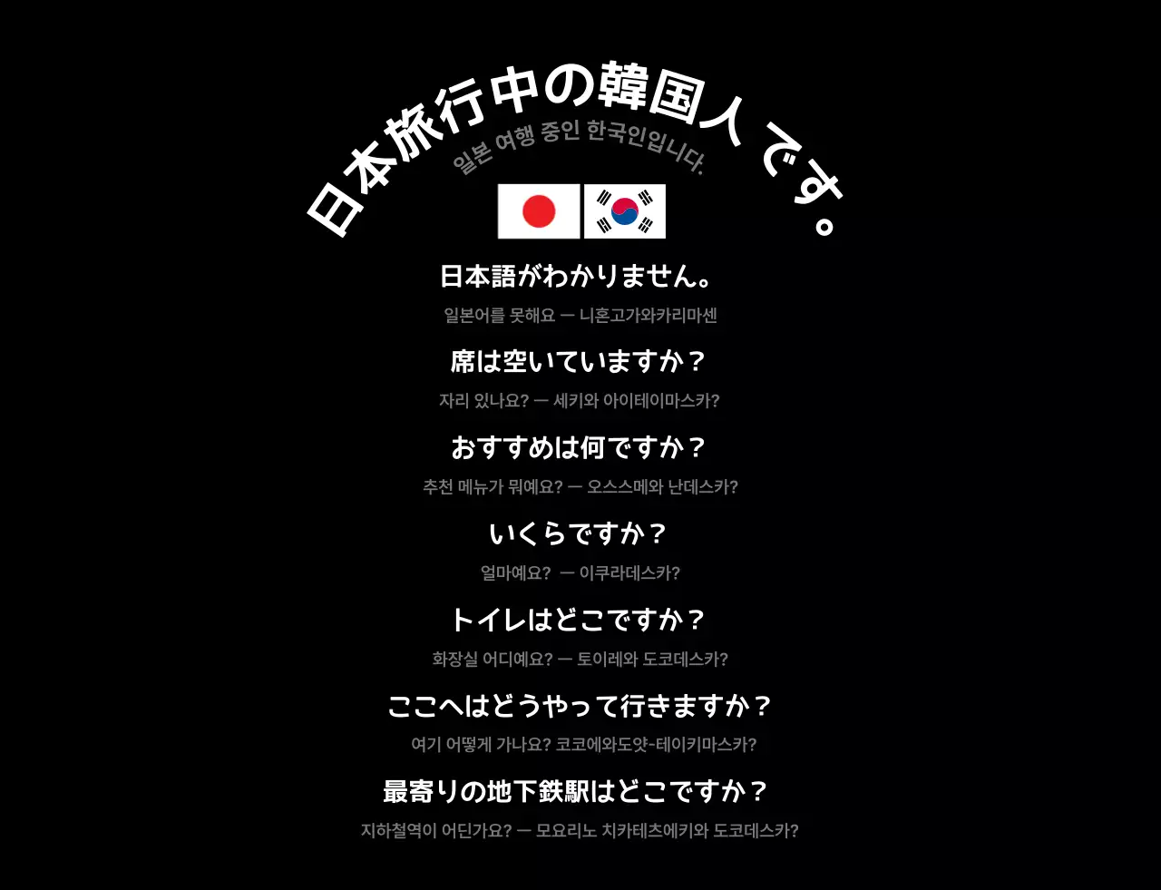 검정 심플 일본어 회화 안내문 안내