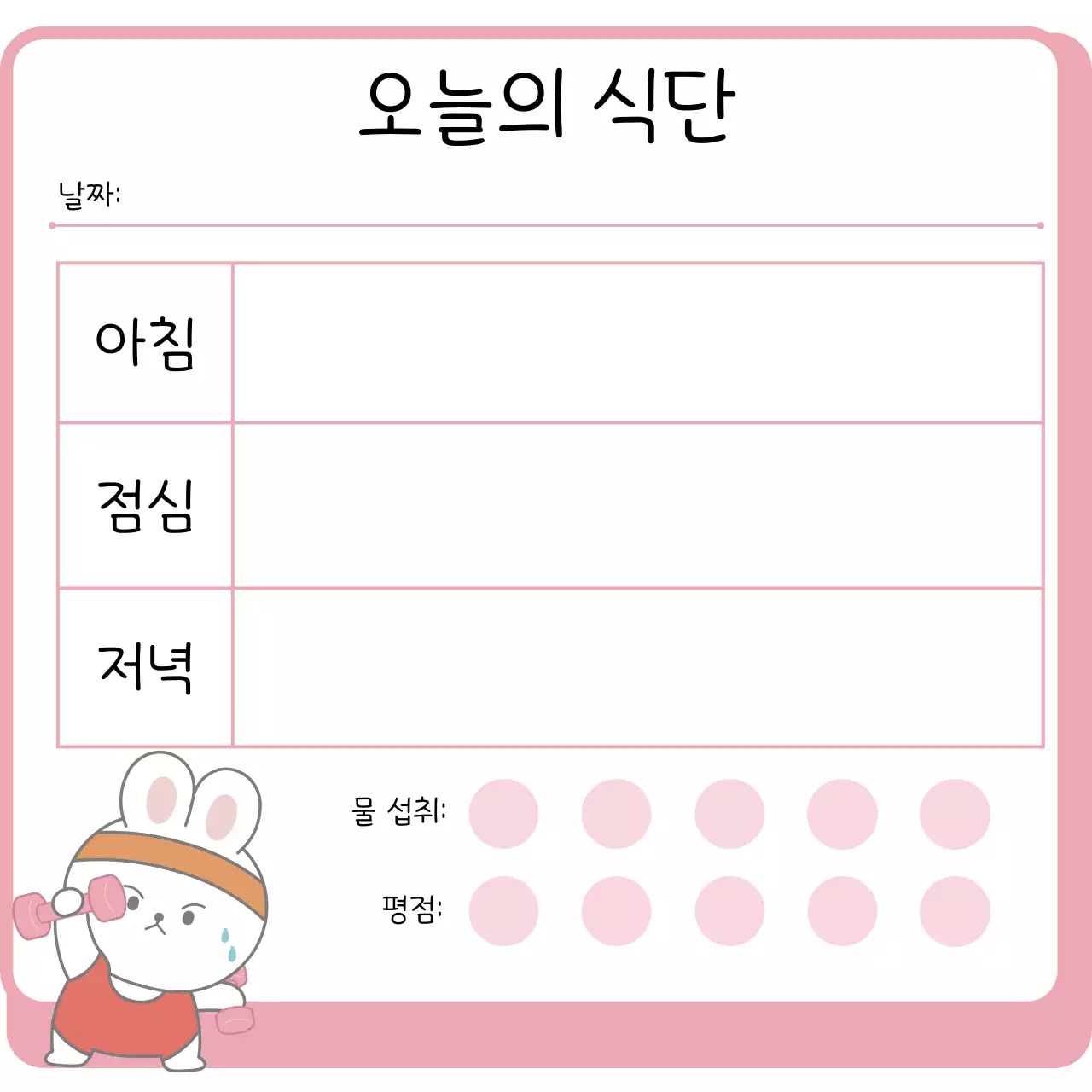 핑크 아기자기한 식단 관리 다이어리