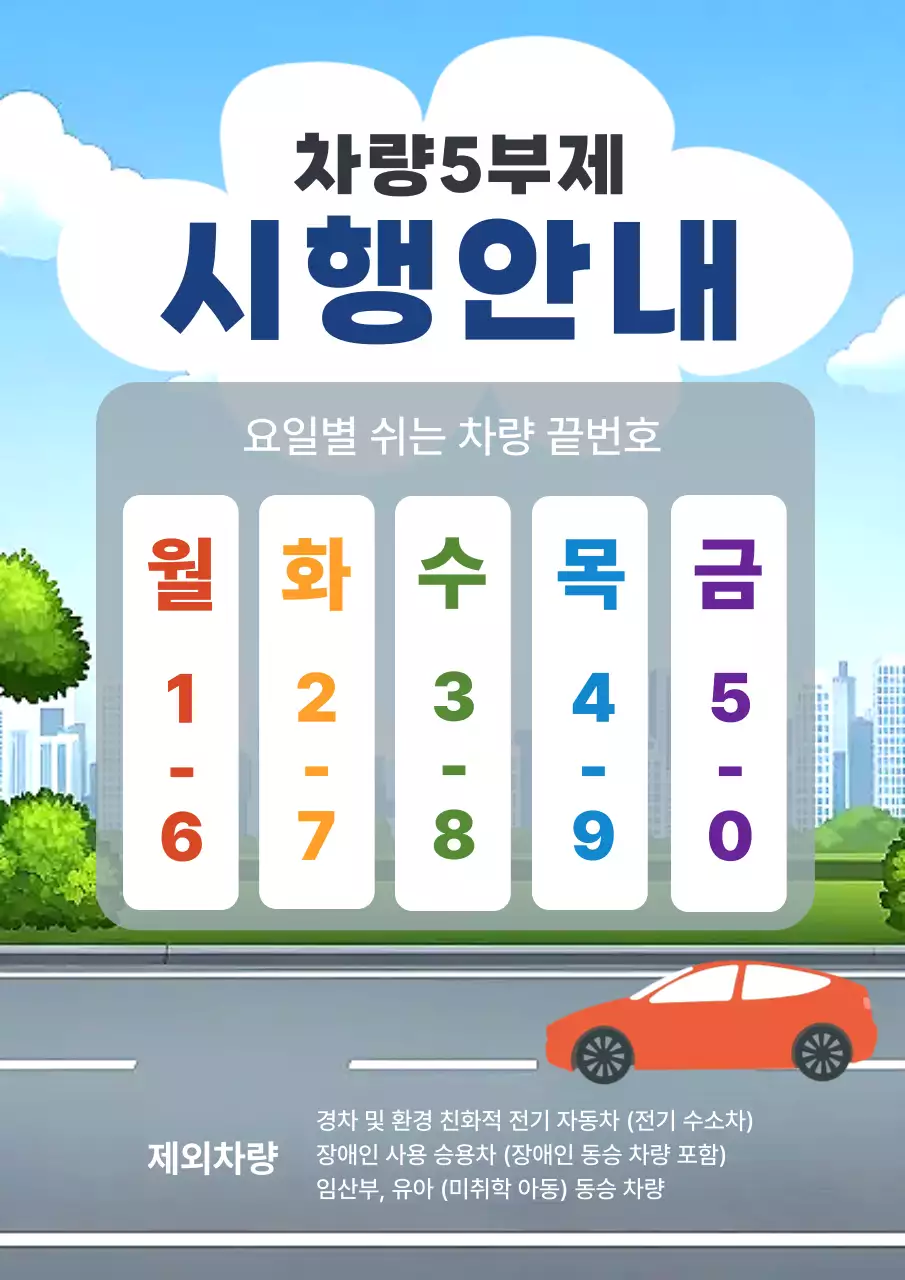 파랑 심플 차량5부제 시행안내 공지