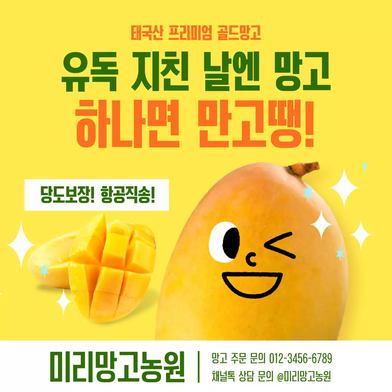 노란색 아기자기한 망고농원 홍보
