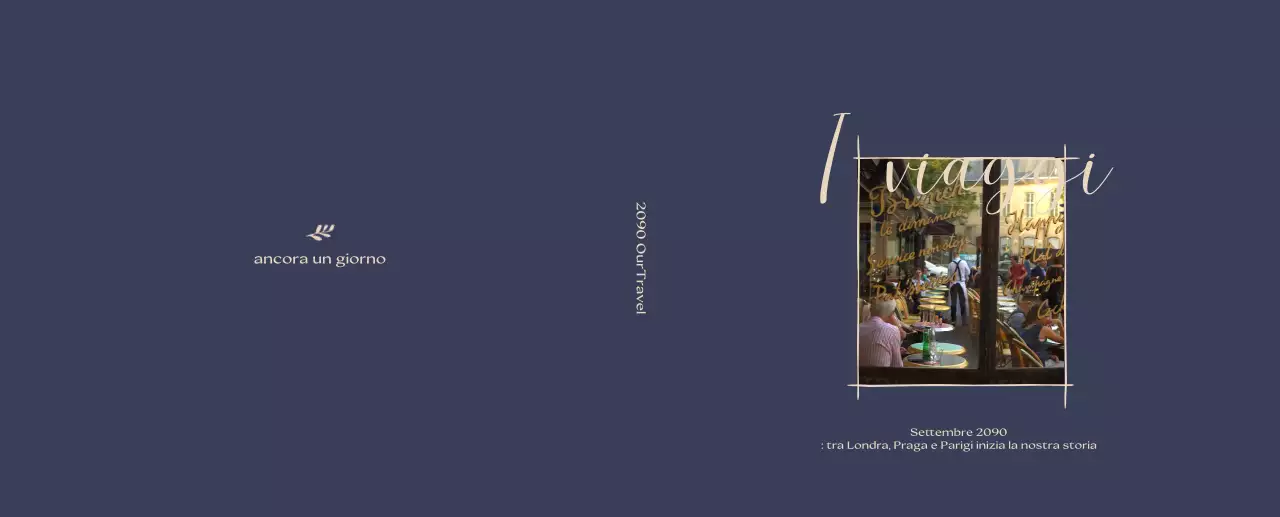 Cornice portafoto minimalista blu navy per documenti di viaggio.