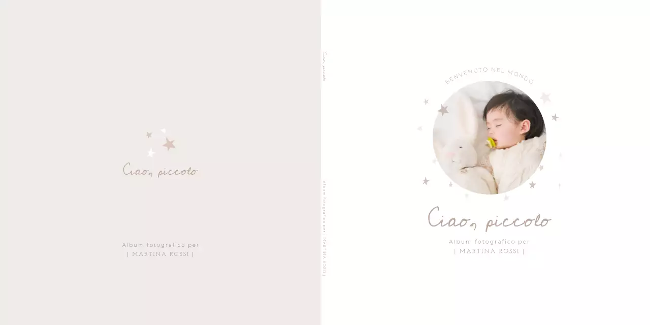 Cornice portafoto semplice beige per album di nascita.