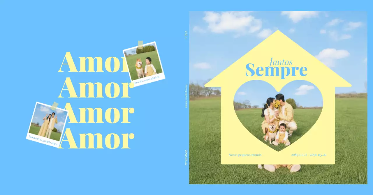 Álbum de fotos de família simples e azul