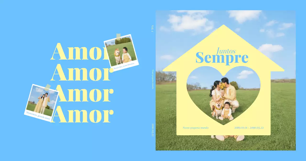 Foto comemorativa simples de família em azul