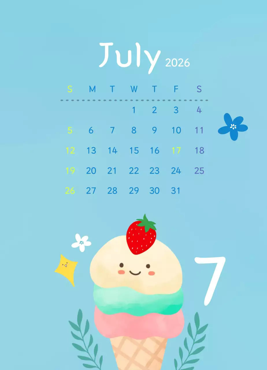 파랑 아기자기한 달력 안내