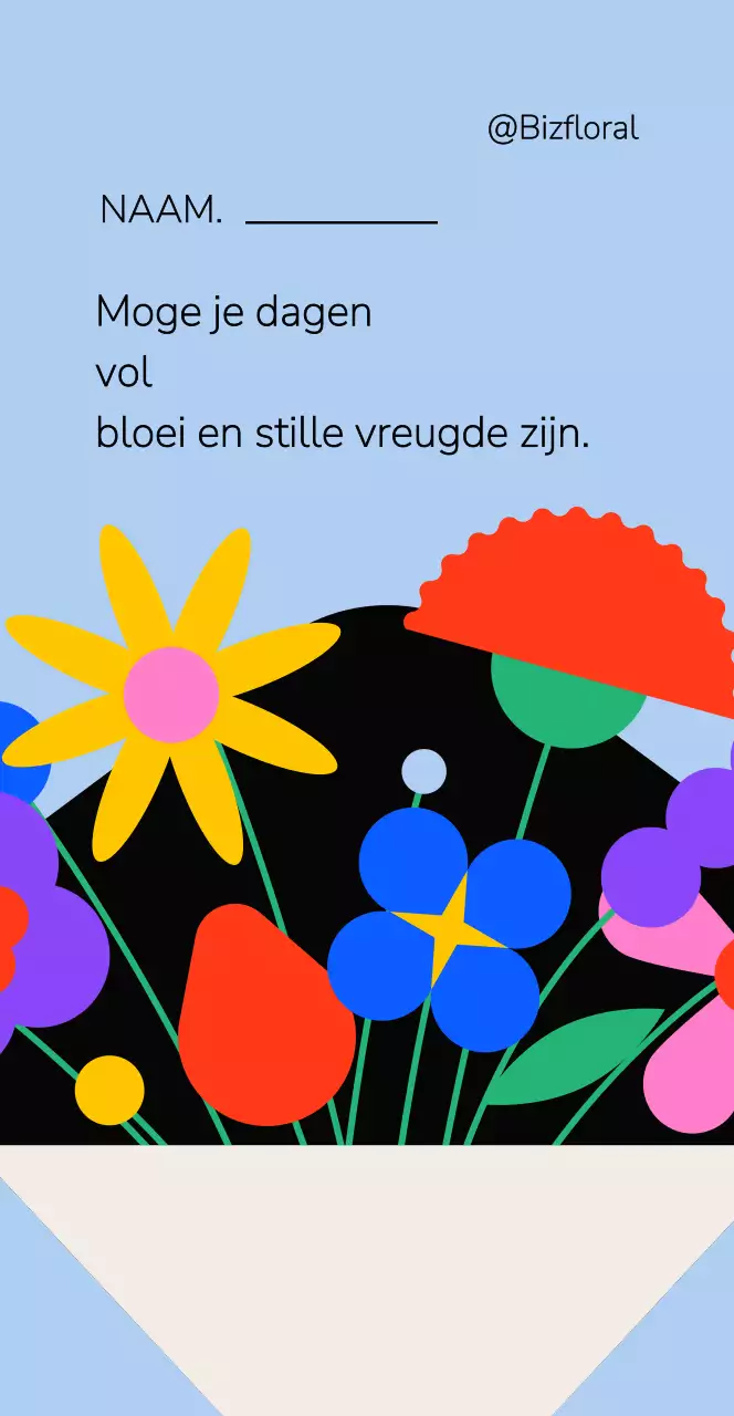 Ansichtkaart met een eenvoudig blauw boeket