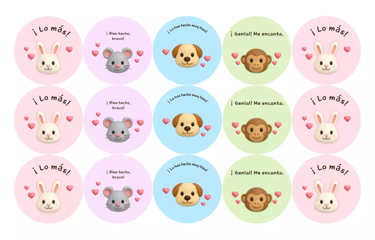 Lindas pegatinas de animales para elogiar