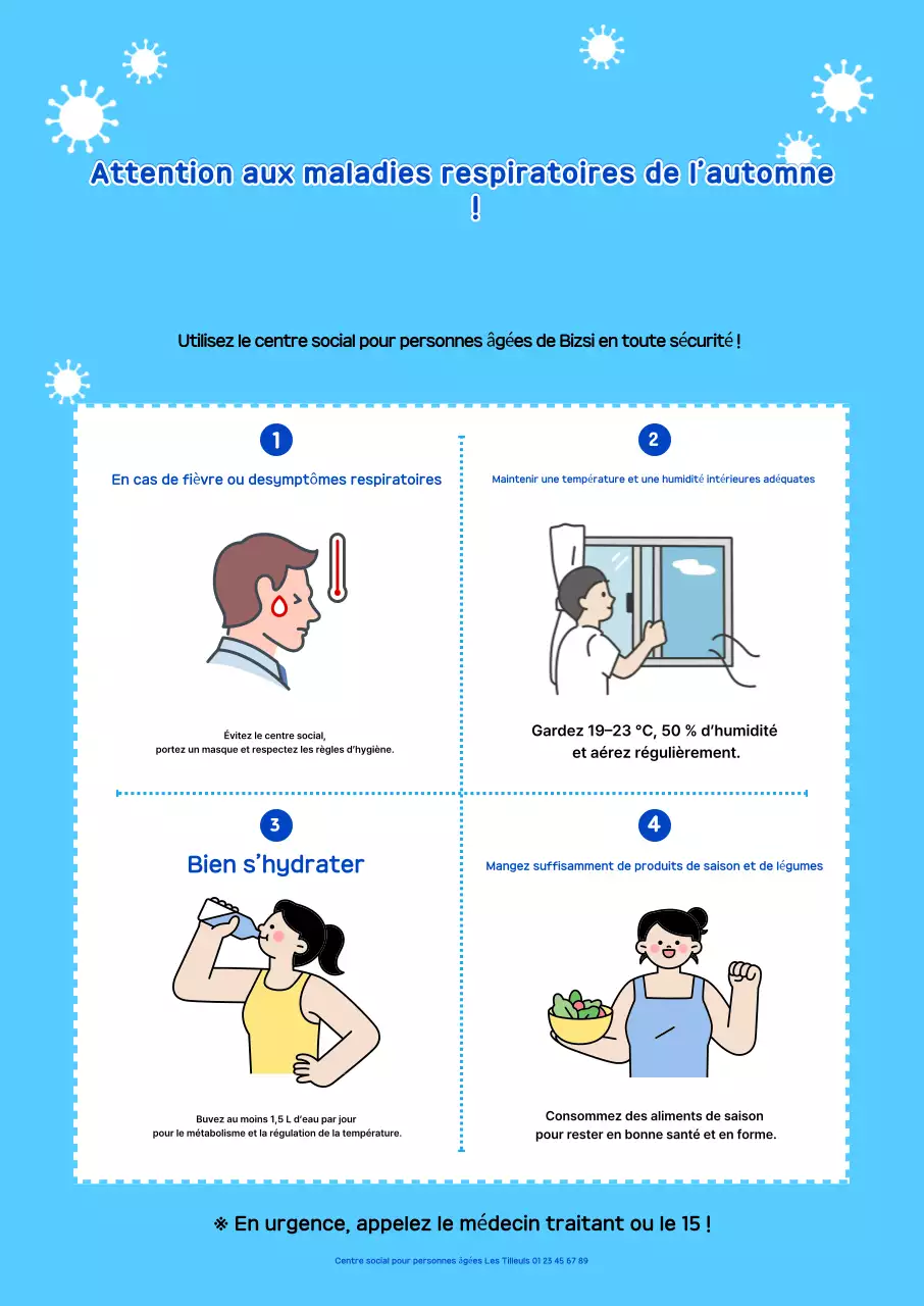 Guide d'avertissement simple bleu sur les maladies respiratoires