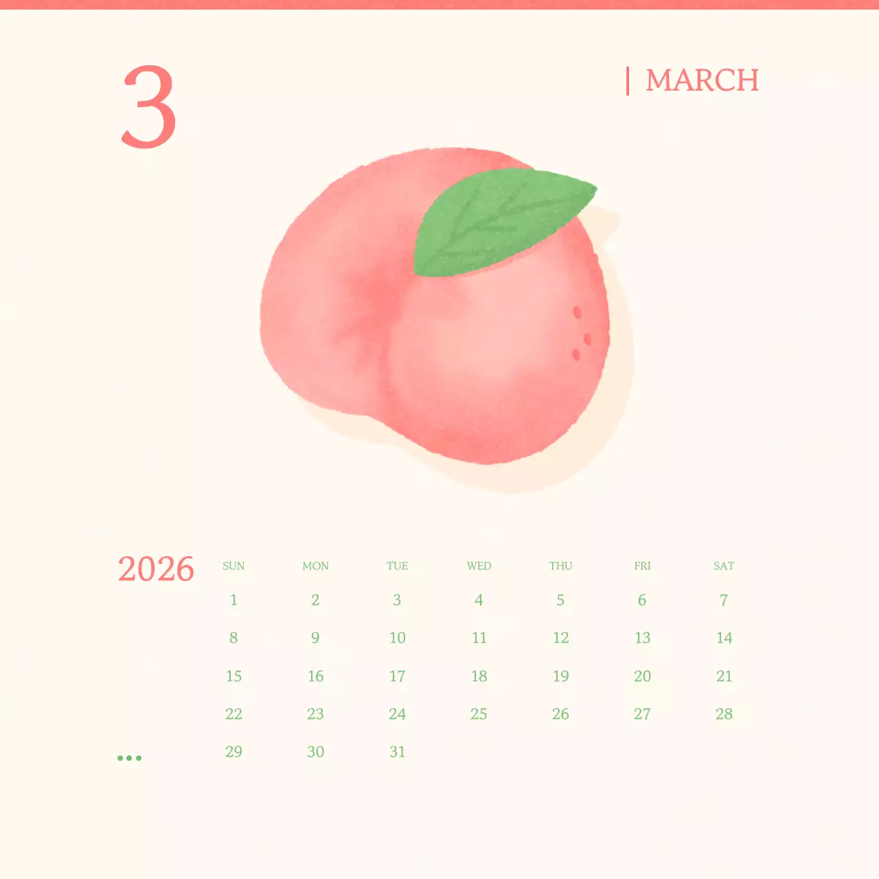 분홍 심플 3월 달력 안내
