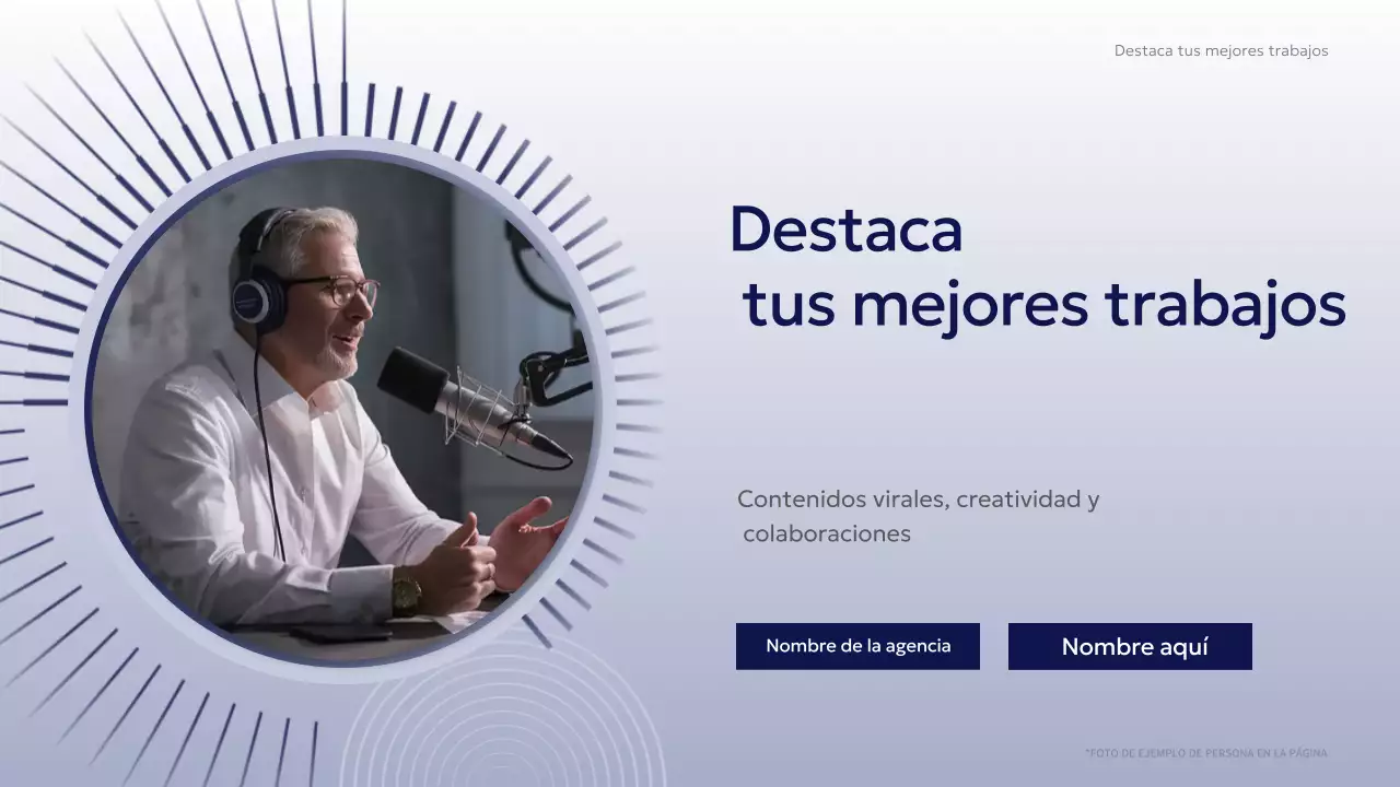 Presentación de propuesta para creadores de contenido empresarial moderno en azul marino