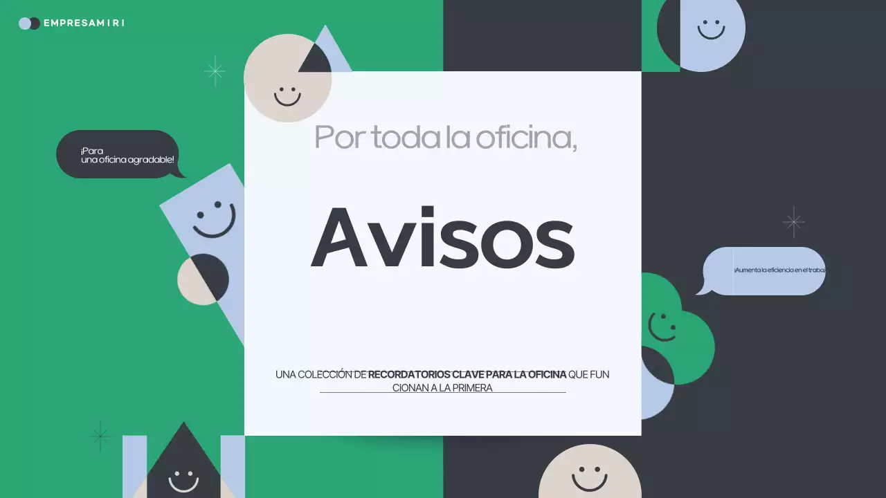 Una sencilla colección de anuncios de oficina en verde y azul claro